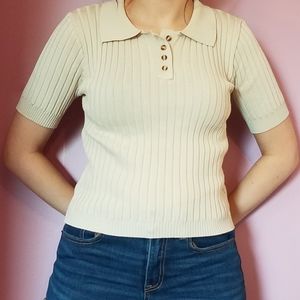 3/$5 Deal Beige Ribbed Collared Shirt